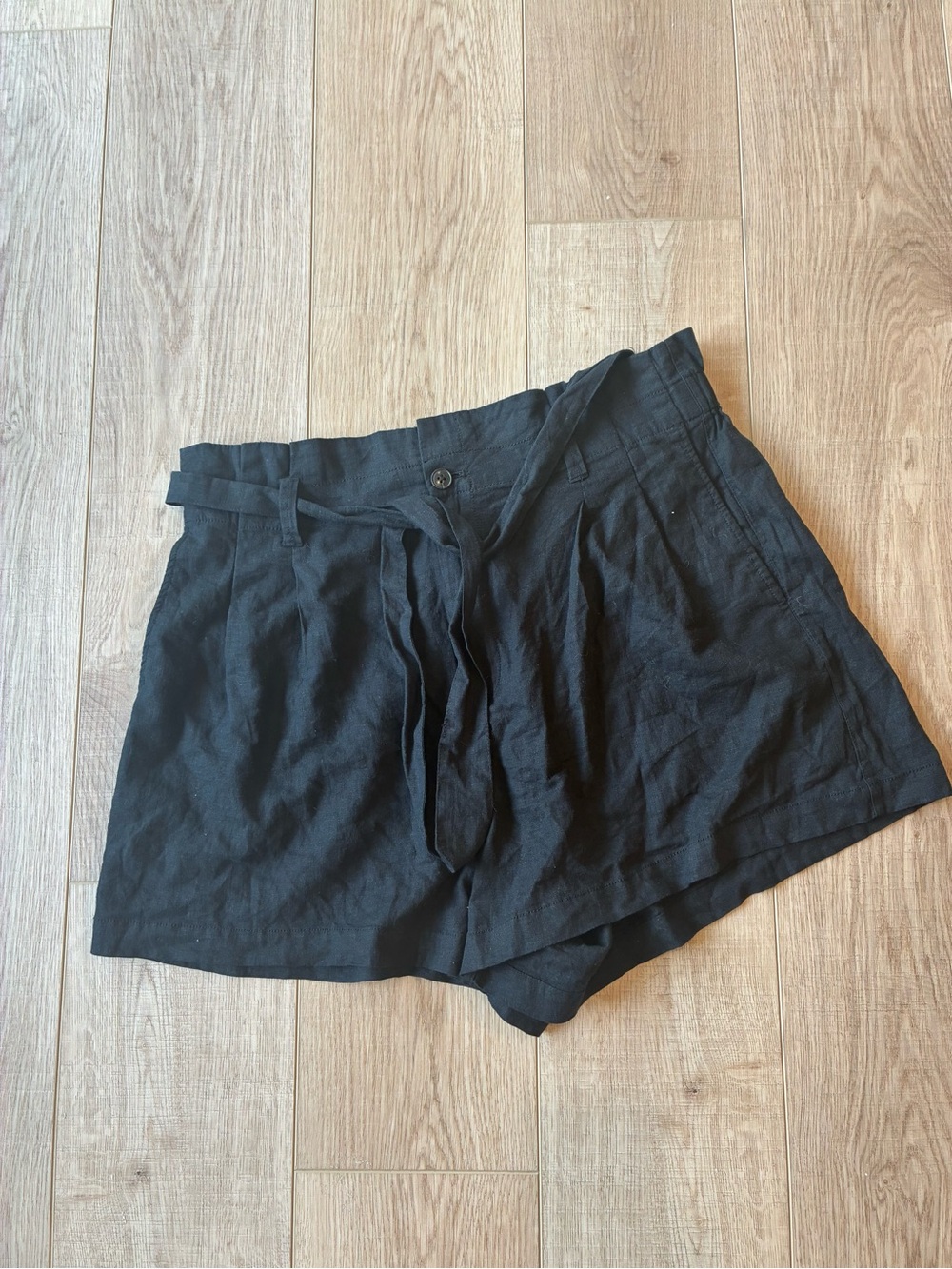 NWT Madewell linen blend Black Women's Tie-Waist Shorts baggy size 16 minimalist